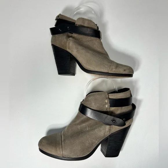 Rag & Bone Harrow Ankle Booties with Strap Suede Wax Coated Leather Size 7.5 - Picture 5 of 11